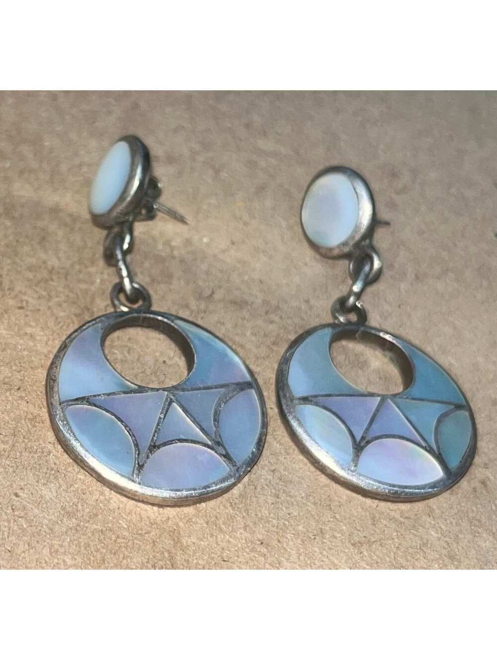 Zuni sterling silver Vintage mother of Pearl inlay cluster earrings post